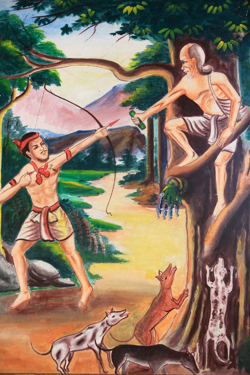 Takkunst som viser Buddhas liv. Wat Si Sou Mang Karam-tempelet. Vieng Vang. Laos, 20151102, Vieng Vang, Laos av Unbekannt