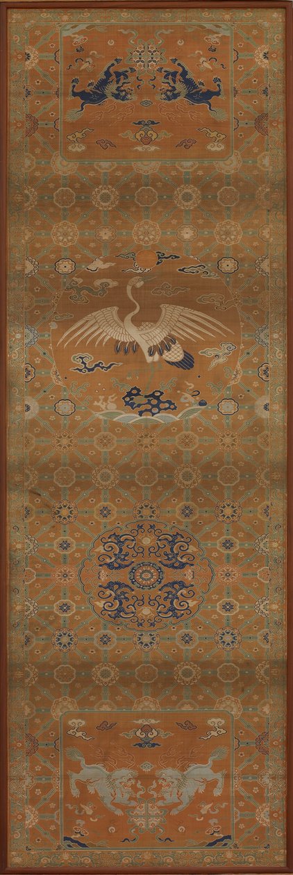 Stoltrekk med en kran, løver, drager, lykkebringende symboler..., Qing-dynastiet, 1700-tallet. av Unbekannt