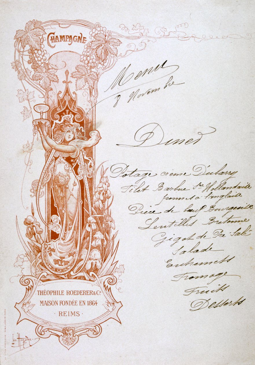 Champagnereklame på en meny, 1800-tallet av Unbekannt