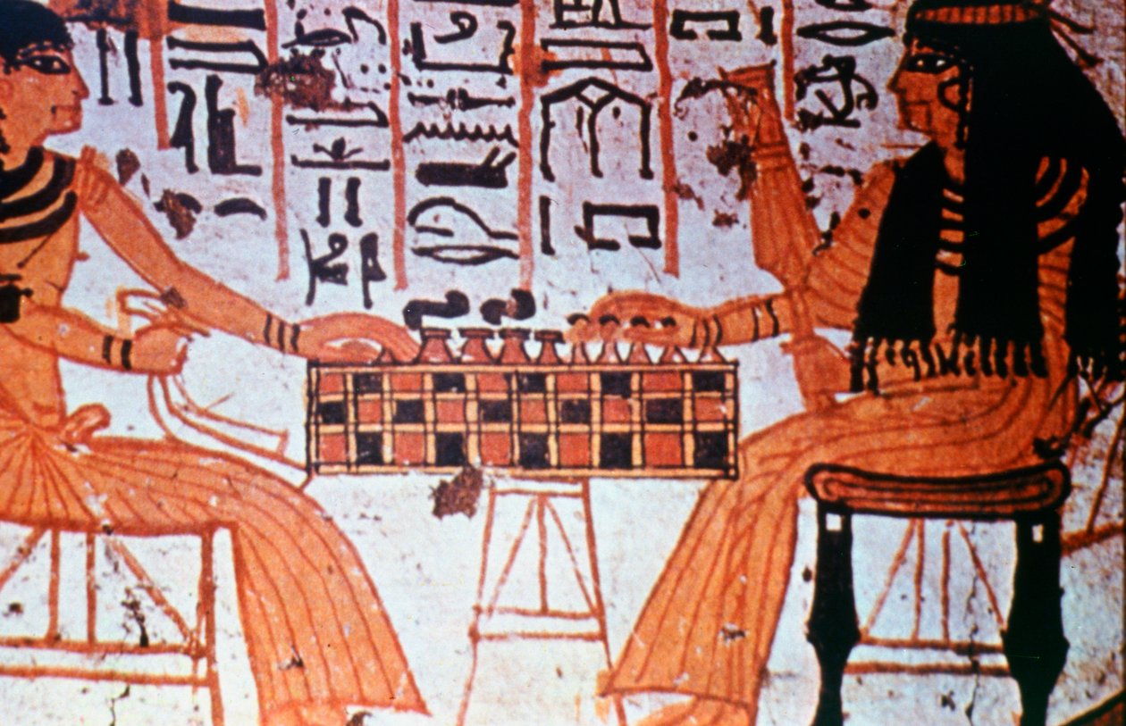 Kapellinteriør, adelsmenn som spiller sjakk, Theben, Egypt av Unbekannt