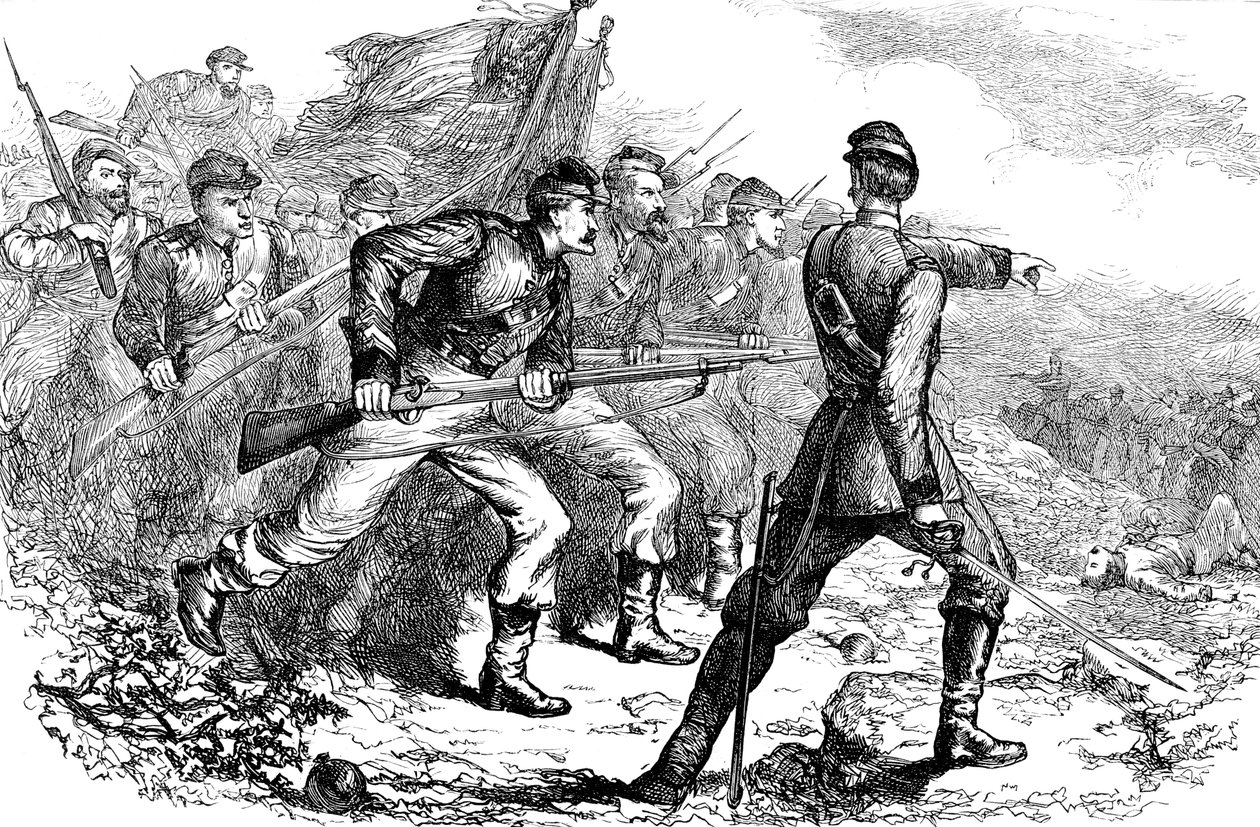 Anklagen for de føderale i Korint, amerikansk borgerkrig, c1880 av Unbekannt