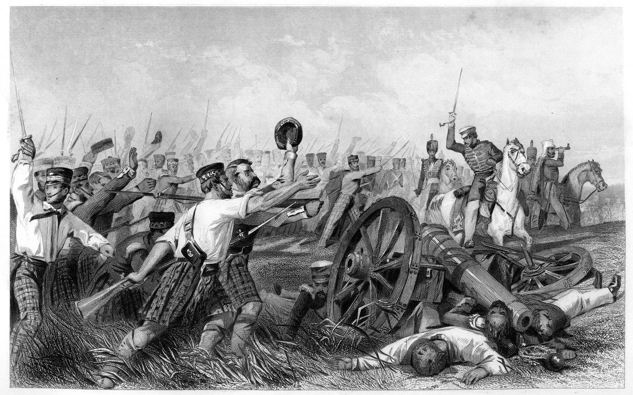 Anklagen for Highlanders før Cawnpore, under general Havelock, 1857, c1860 av Unbekannt
