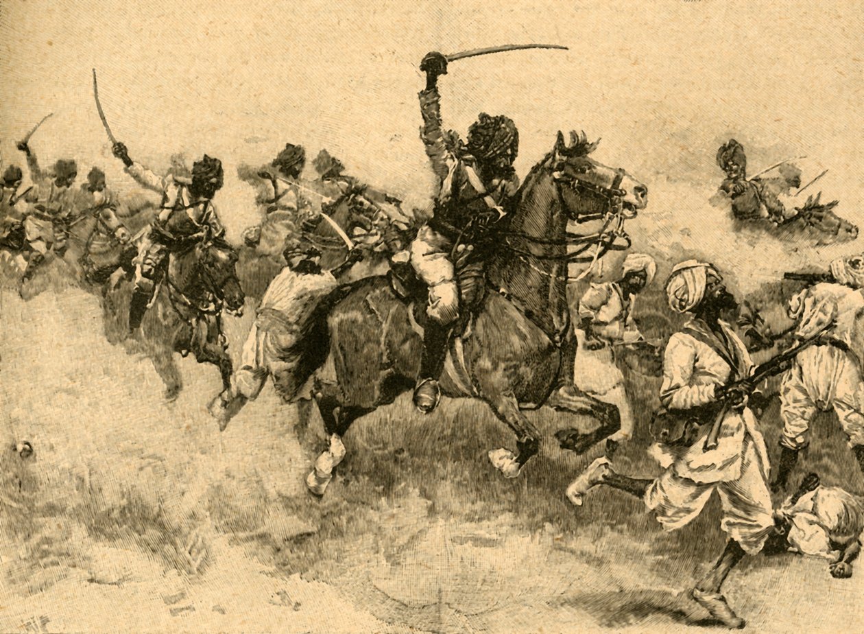 Ansvar for kavaleriet i slaget ved Miani Meeanee, Sindh, India, 1843 c1890. av Unbekannt