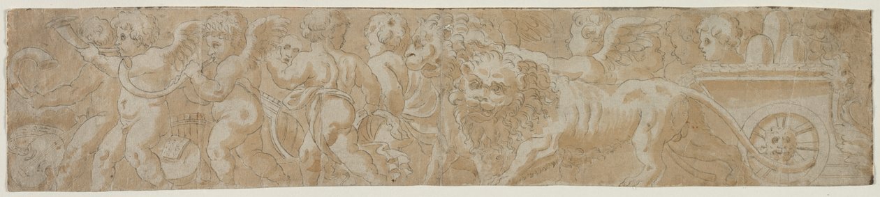 Chariot Drawn by Lions with Amorini recto Partial Architectural Study verso, første halvdel av 1500-tallet. av Unbekannt