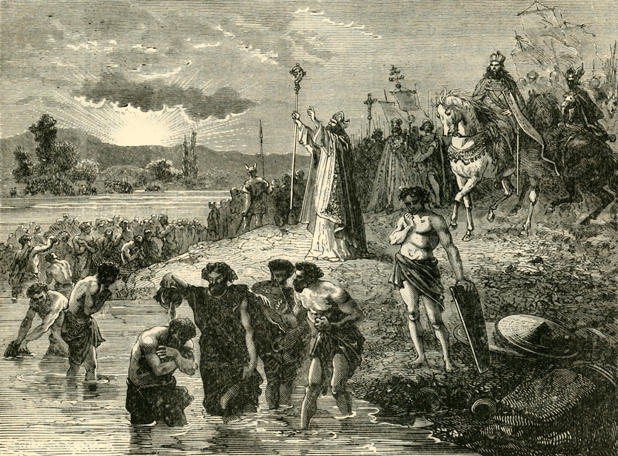 Karl den Store fikk sakserne til å bli døpt i Weser, 782AD. 1890. av Unbekannt
