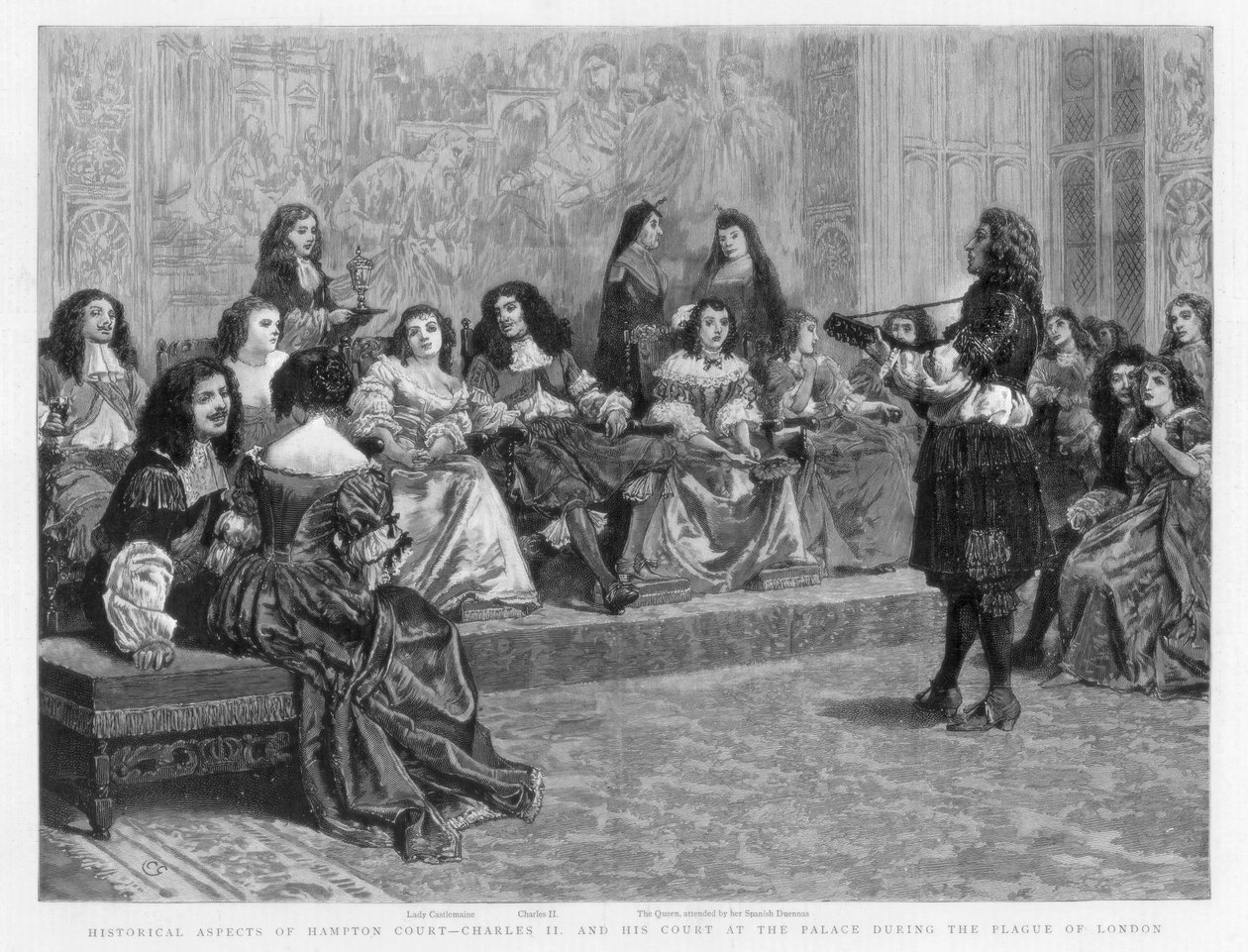 Charles II og hoffet hans ved palasset under pesten i London, c1665-1666 1890 av Unbekannt