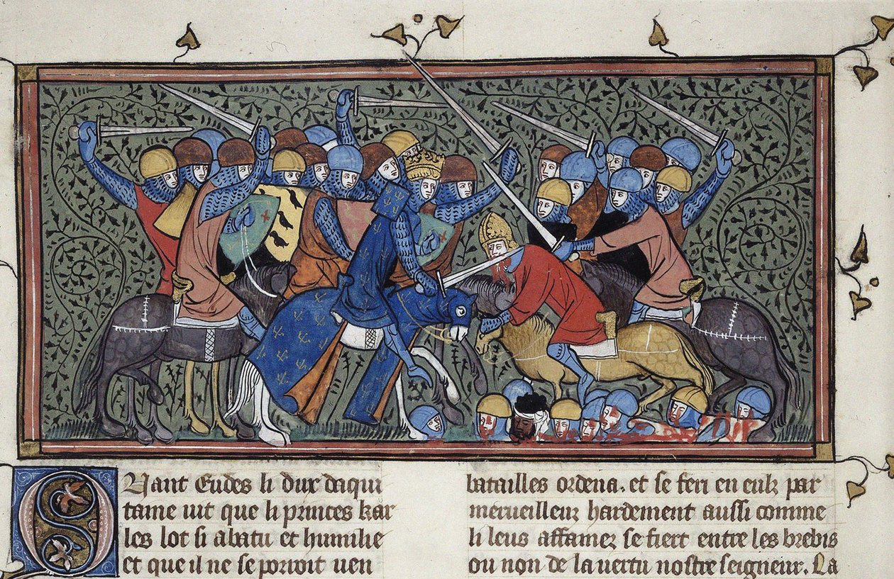 Charles Martel i slaget ved Tours, ca 1332-1350. av Unbekannt