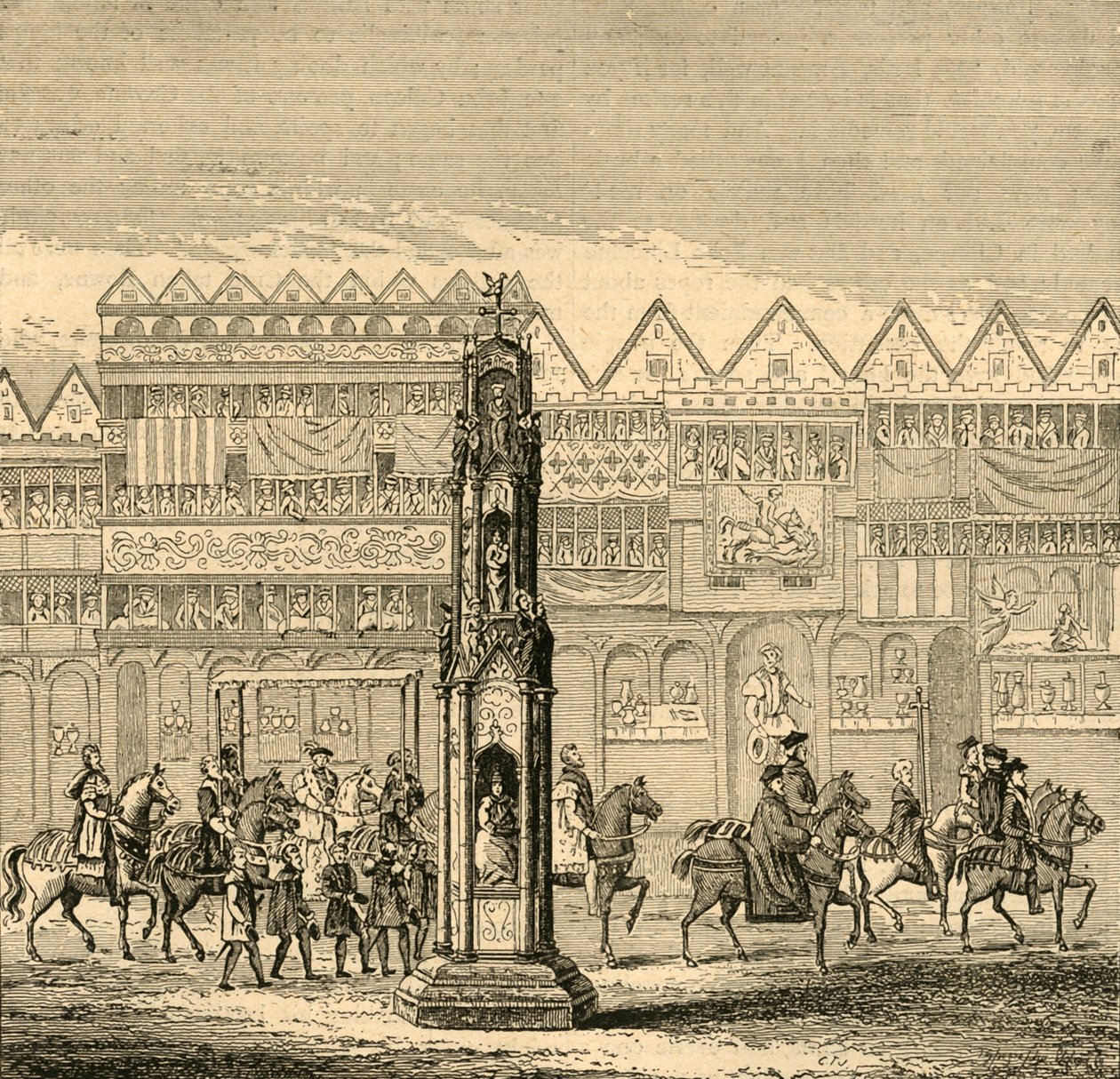 Cheapside Cross, slik det dukket opp i 1547, 1897. av Unbekannt