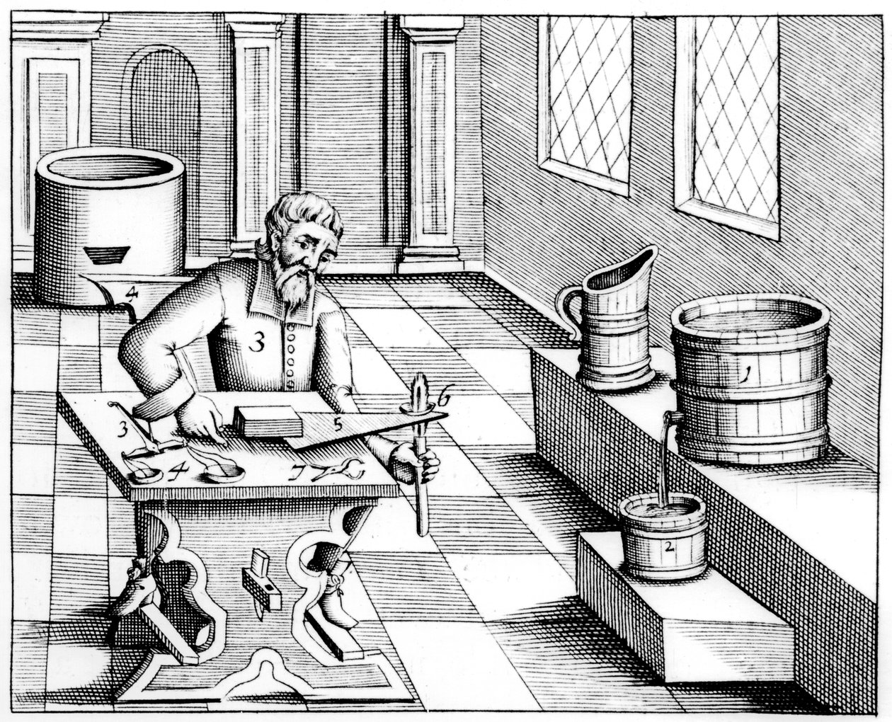Kontroll av kvaliteten på salpeternitre, kaliumnitrat eller KN03, 1683 av Unbekannt