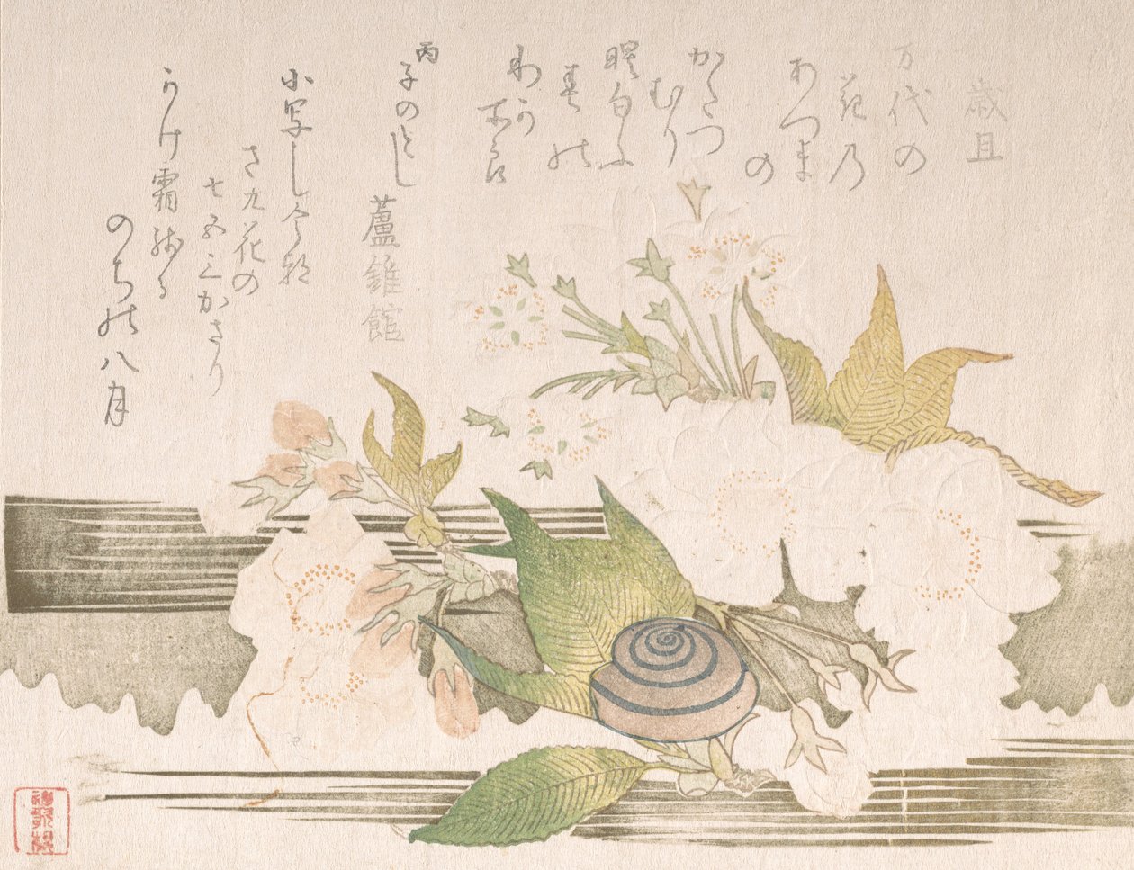 Kirsebærblomster og en snegle, 1816. av Unbekannt