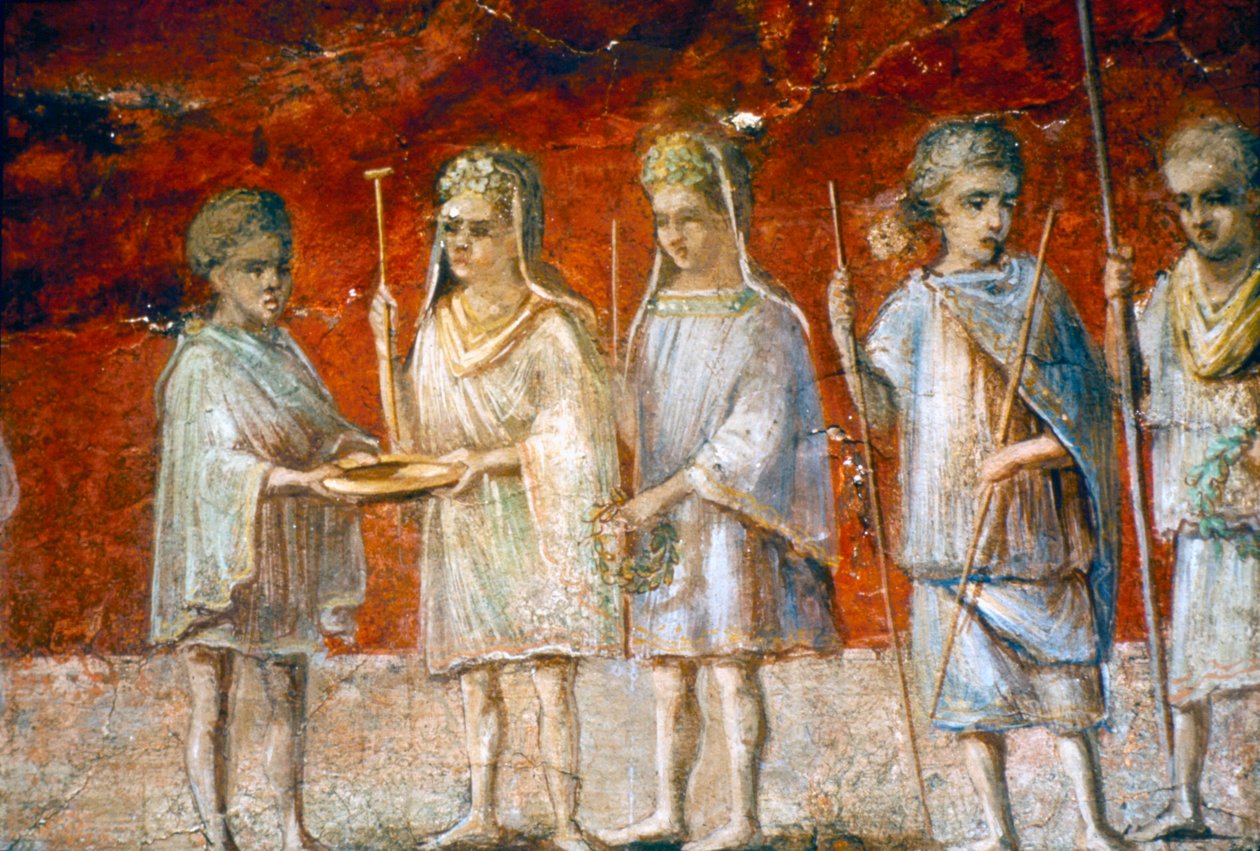 Barn i religiøs prosesjon, romersk veggmaleri fra Ostia, c2nd-3rd century av Unbekannt