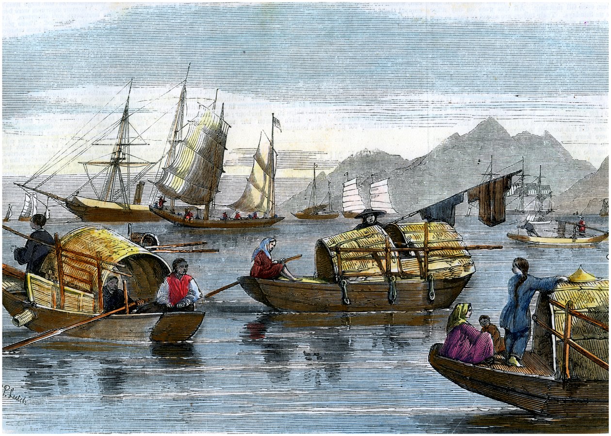 Kinesiske sampaner i havnen i Hong Kong, c1875 av Unbekannt
