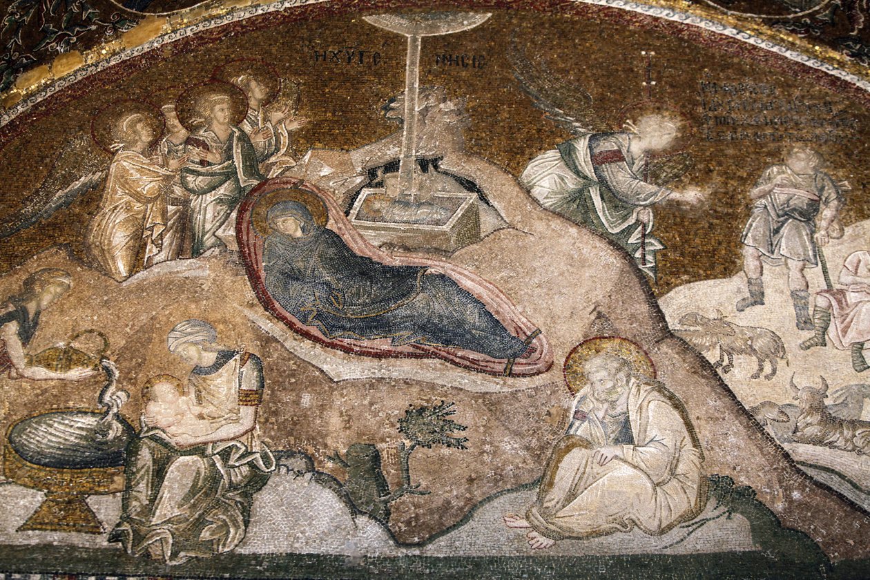 Chora kirkemuseum: Jesu fødsel mosaikk (Maria hviler etter fødselen, Josef sitter) Istanbul Turquie av Unbekannt