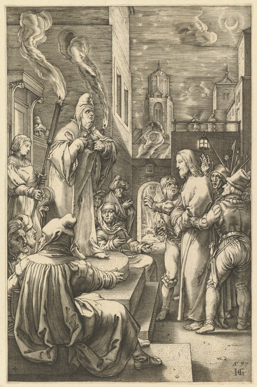 Kristus før Kaifas, fra The Passion of Christ, ca. 1598-1617. av Unbekannt