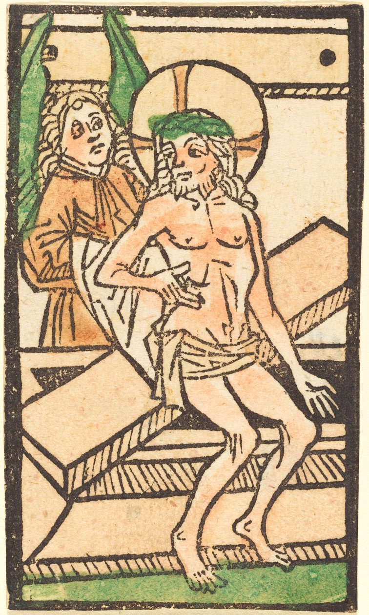 Kristus sitter på graven sin med en engel, ca. 14701480. av Unbekannt