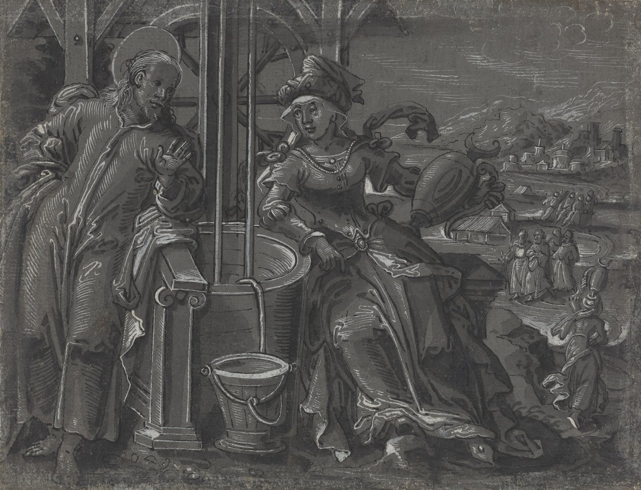 Kristus og kvinnen i Samaria [verso], ca. 1600. av Unbekannt