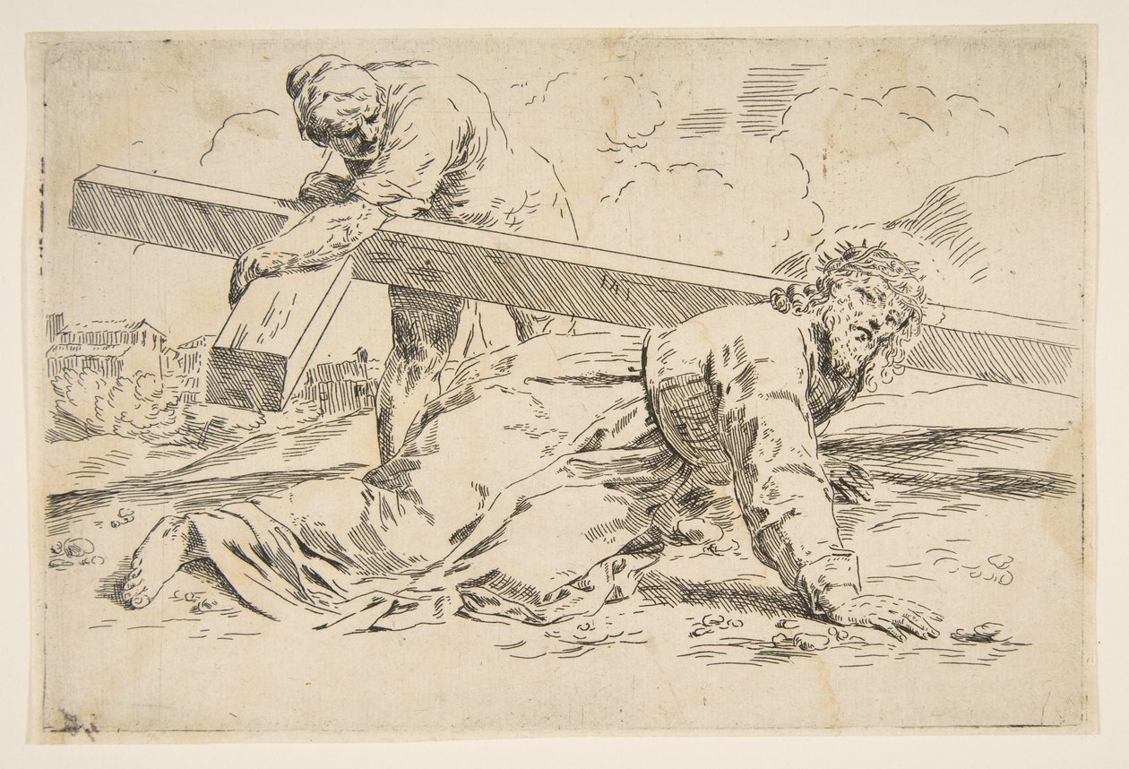 Kristus bærer korset på ryggen, kopi etter Cantarini, ca. 1637-1639 eller senere. av Unbekannt
