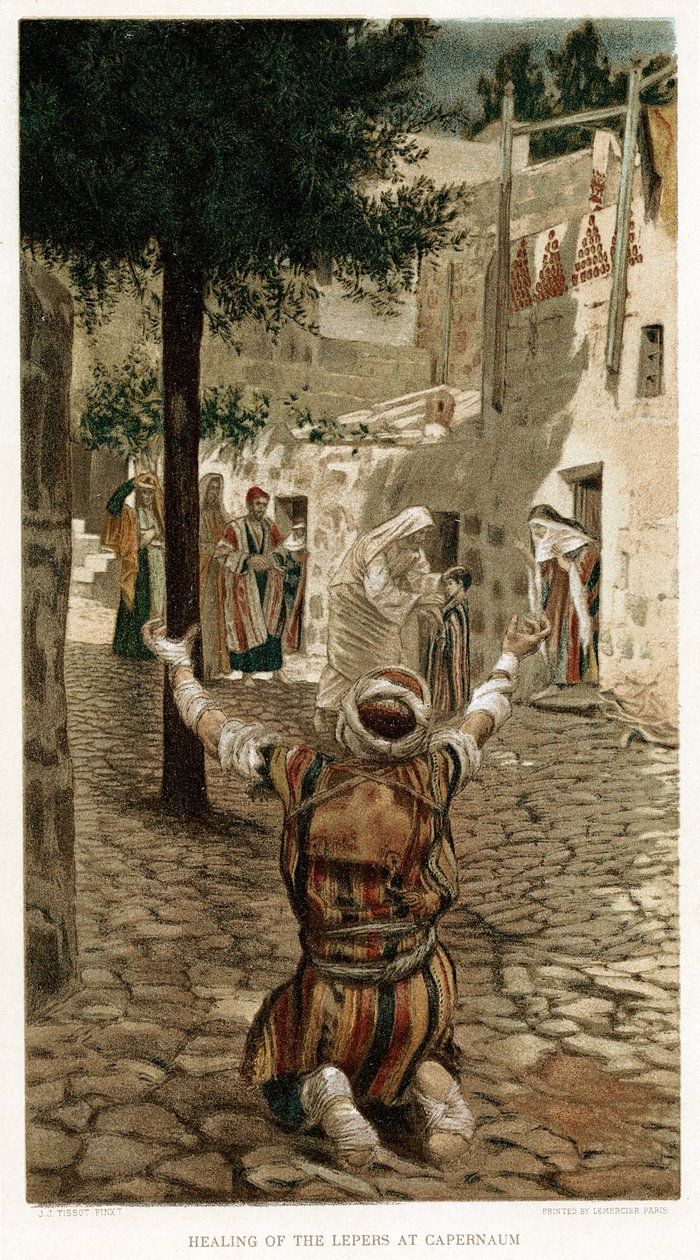 Kristus helbredet de spedalske i Kapernaum, ca 1890 av Unbekannt