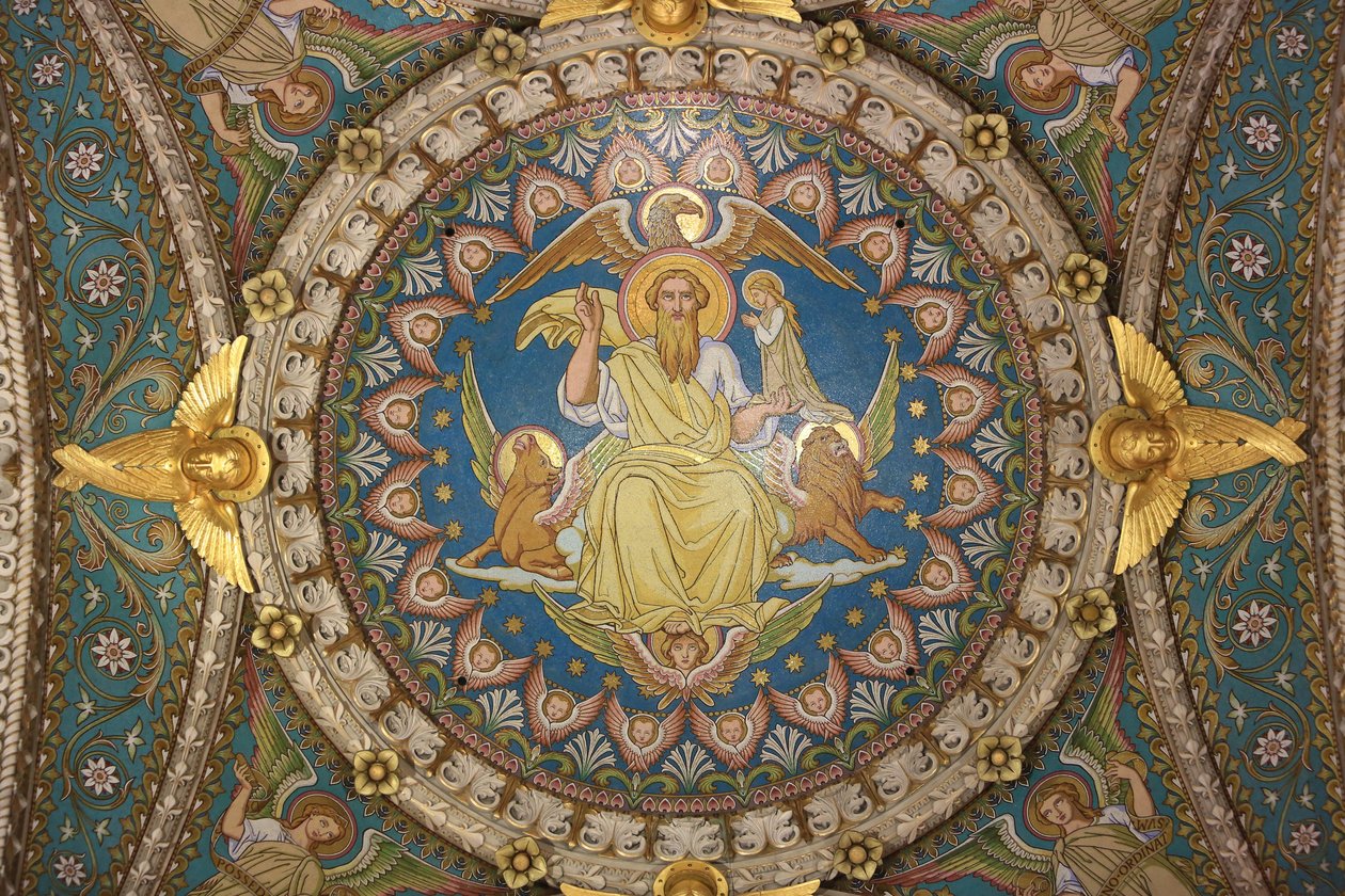 Kristus i Majestet og Tetramorf. Basilikaen Notre Dame de Fourvière. Lyons av Unbekannt