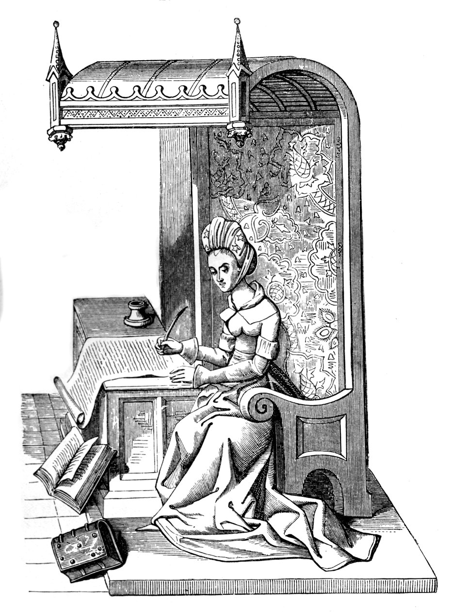 Christine de Pizan 1364 -1430, middelalderskribent, retoriker og kritiker, 1400-tallet, 1870 av Unbekannt
