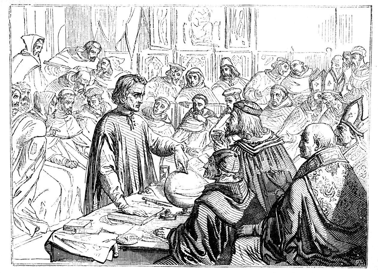 Christopher Columbus for rådet i Salamanca, Spania, 1487 av Unbekannt