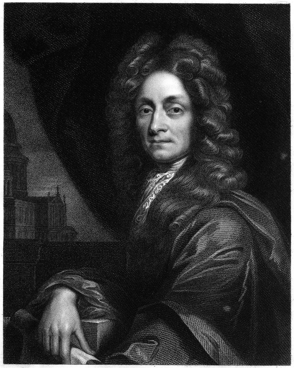 Christopher Wren , engelsk arkitekt, matematiker og fysiker, 1833 av Unbekannt