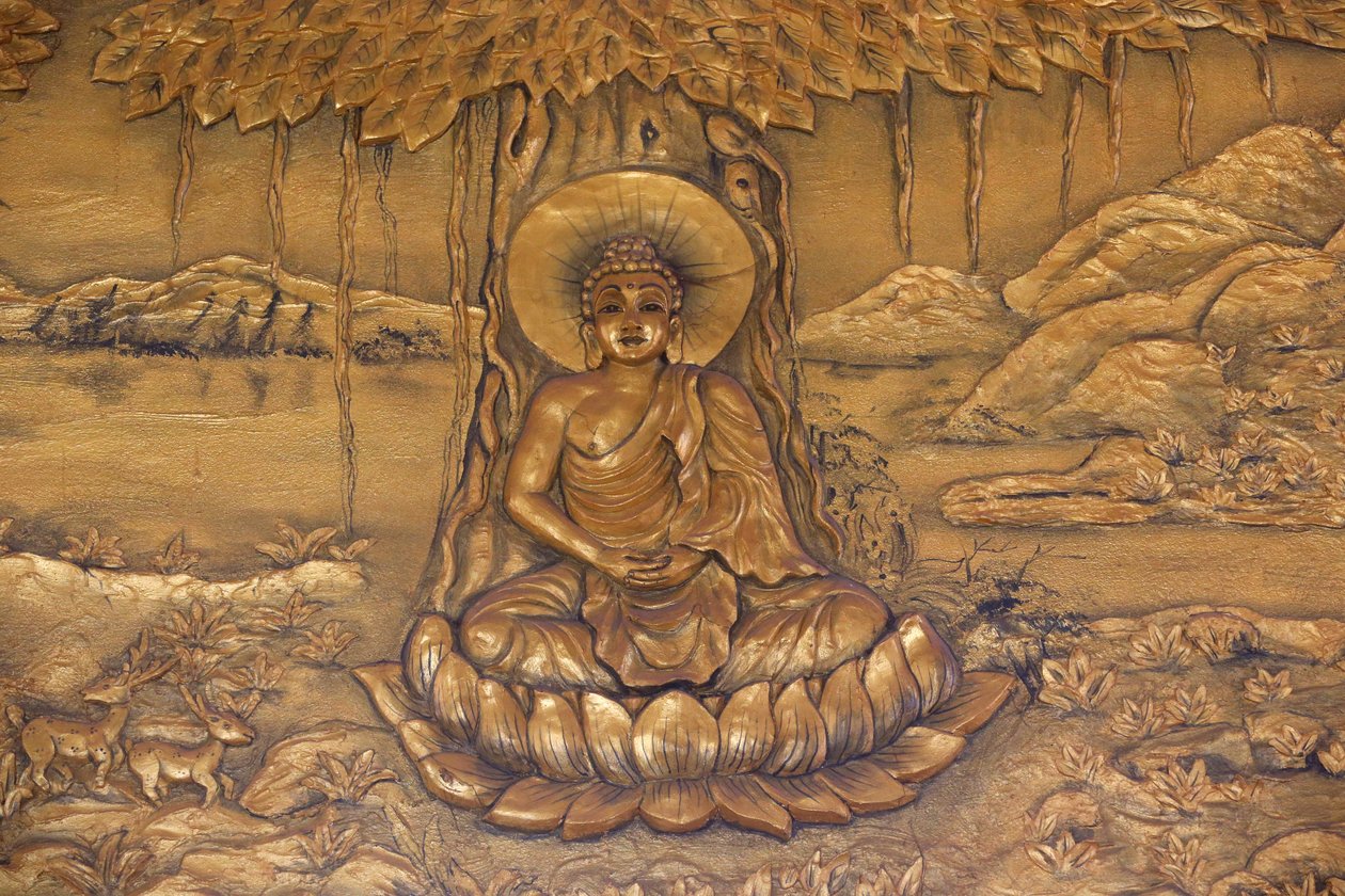Chua Thiep Long buddhistpagode. Shakyamuni Buddha sitter i meditasjonsstilling. Thay Ninh. Vietnam av Unbekannt