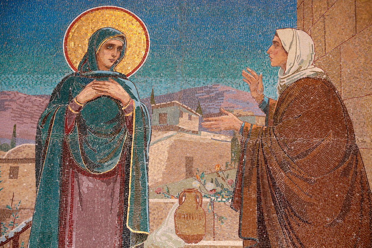 Frelserens kirke for utsølt blod eller Oppstandelseskirken ; The Visitation: Mary besøker sin slektning Elizabeth; Saint-Petersburg Russland av Unbekannt