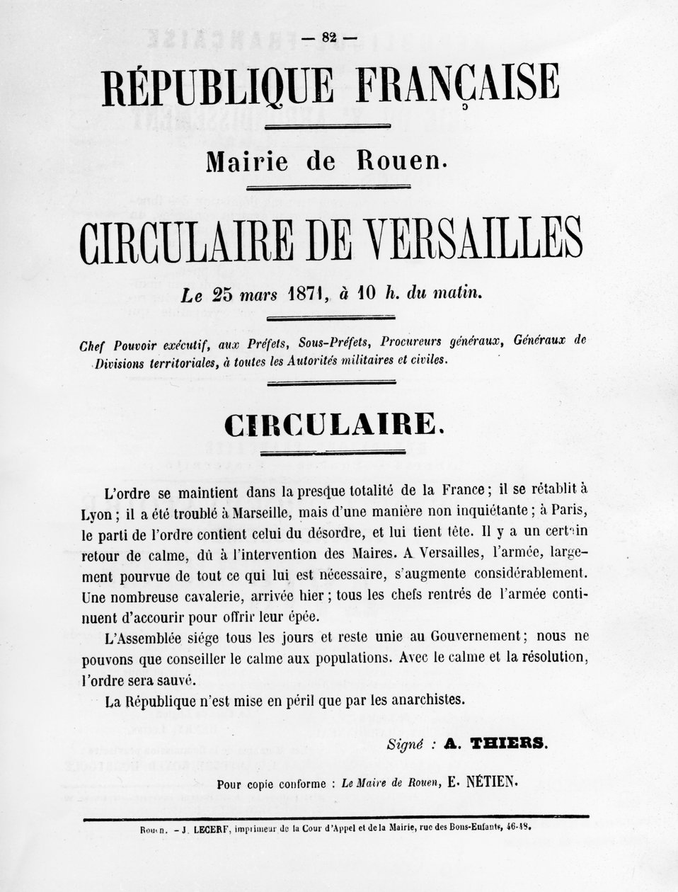 Circulaire de Versailles, fra franske politiske plakater fra Paris-kommunen, mai 1871 av Unbekannt
