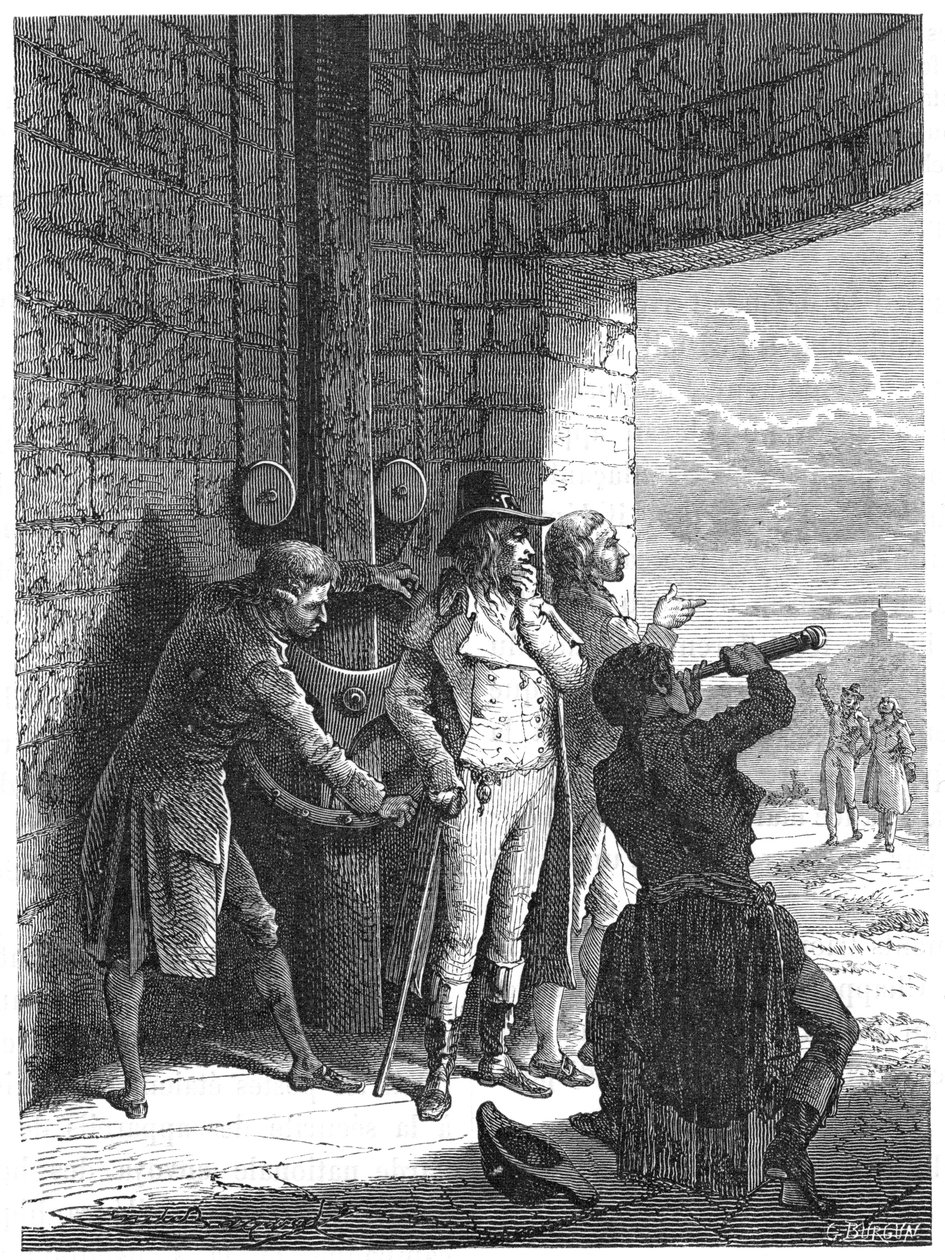 Claude Chappe demonstrerte sitt optiske telegraf semaforsystem i 1793 c1870 av Unbekannt