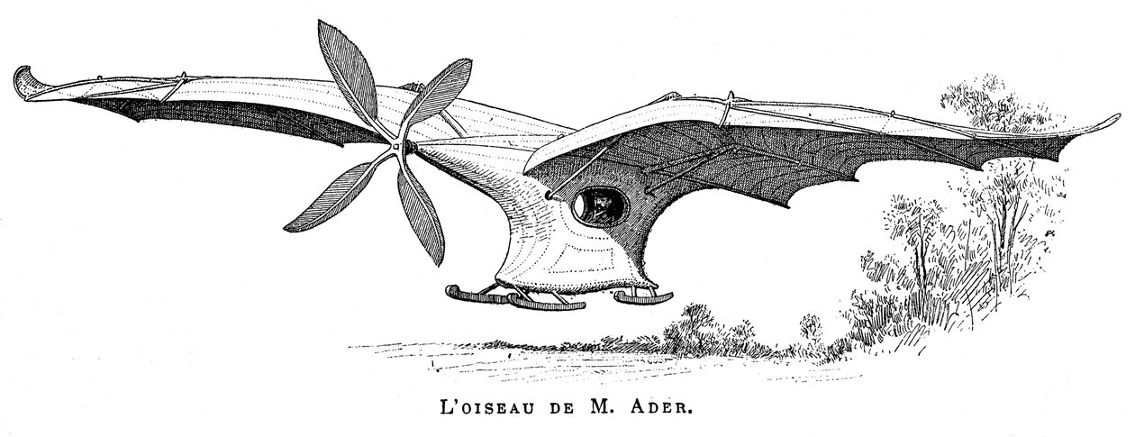 Clement Aders flygende fugl Eole, det første pilotflyet som tok av under egen damp, 1890 av Unbekannt