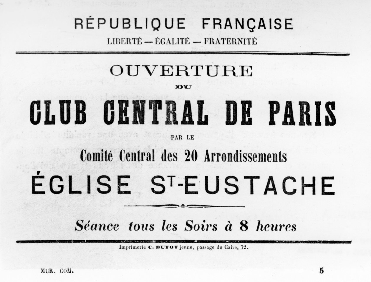 Club Central de Paris, fra franske politiske plakater fra Paris-kommunen, mai 1871 av Unbekannt