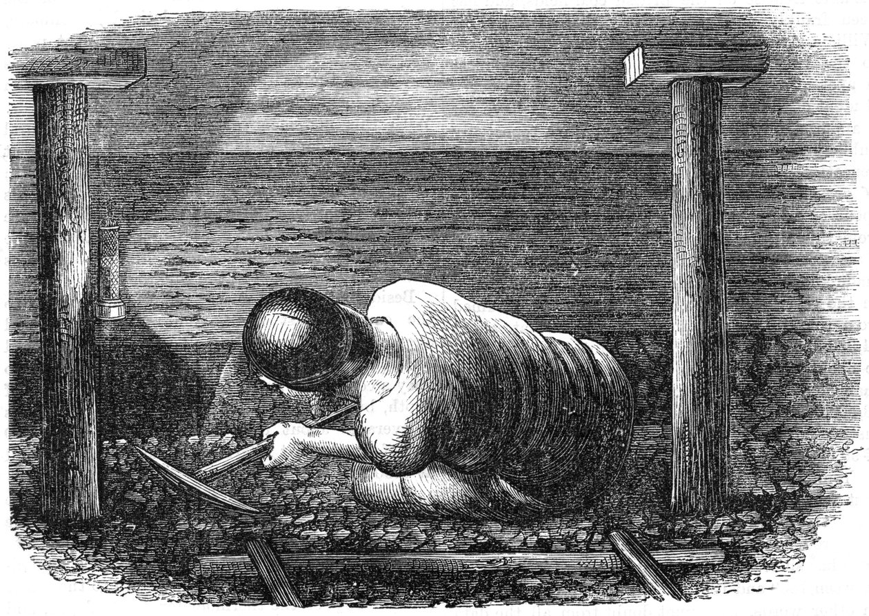 Kullgruvearbeider som arbeider med en smal søm, c1864. av Unbekannt
