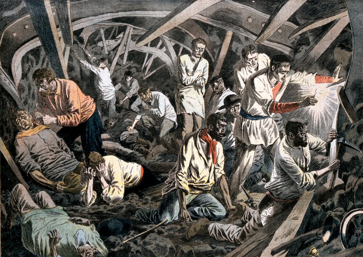 Kullgruvearbeidere fanget under jorden av et takfall, Courrieres Mines, Pas-de-Calais, Frankrike, 1906 av Unbekannt