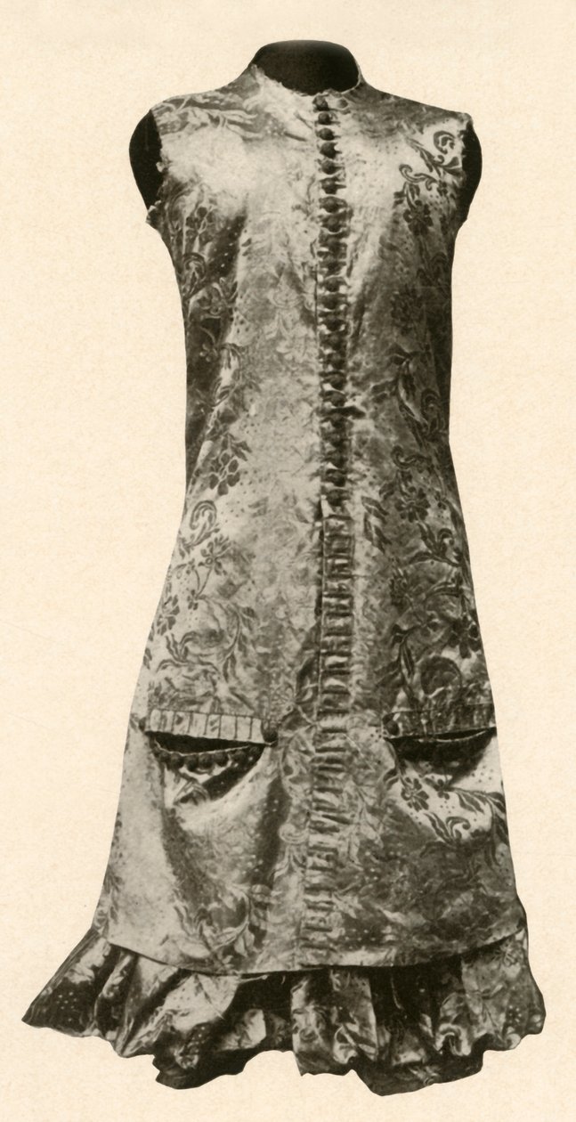 Frakk og helbukse av mørkerød blomstret silke, 1681, 1937. av Unbekannt
