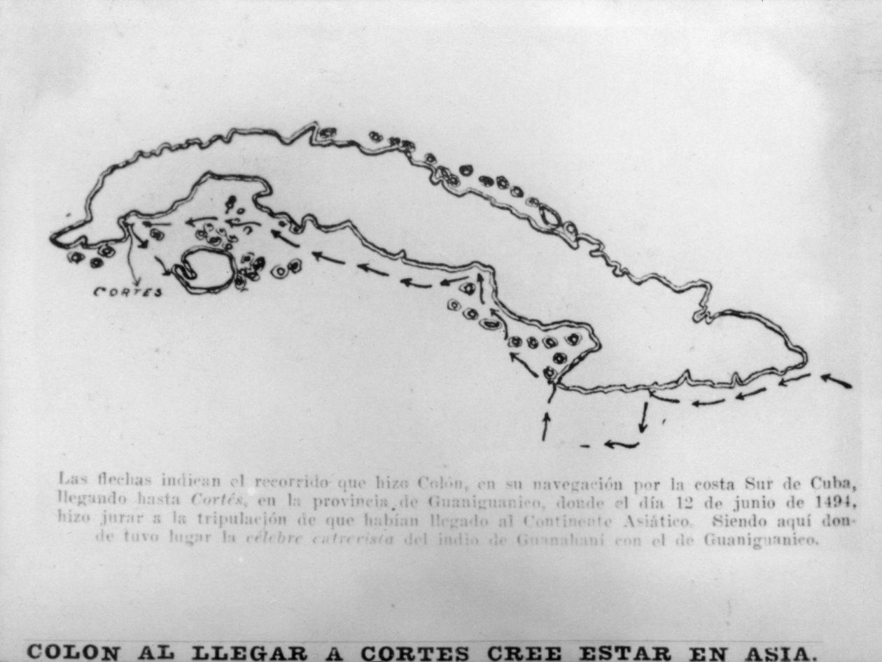 Columbus da Cortes ankom Cuba, 1400-tallet, 1920-tallet av Unbekannt