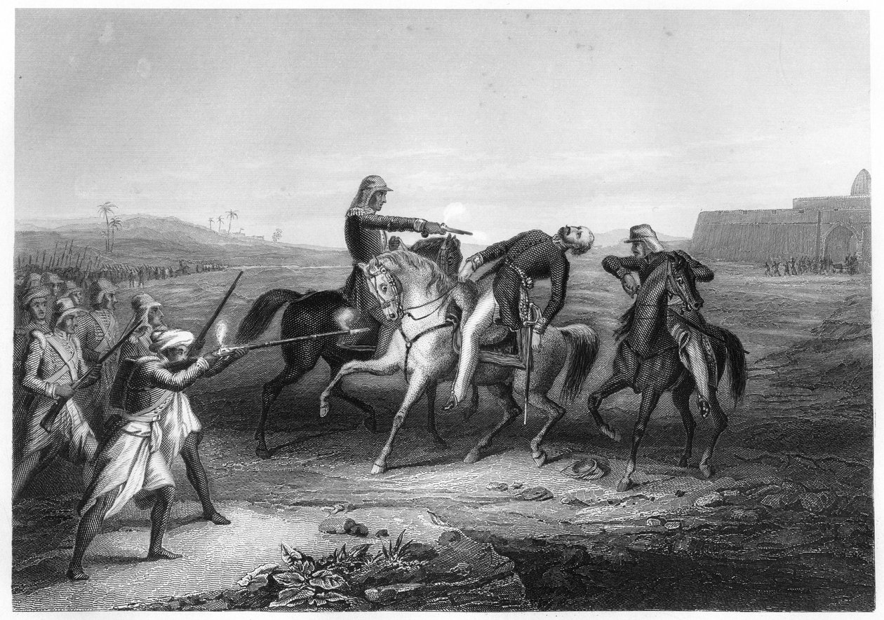 Oberst Platt drept av mytteristene ved Mhow, c1860 av Unbekannt