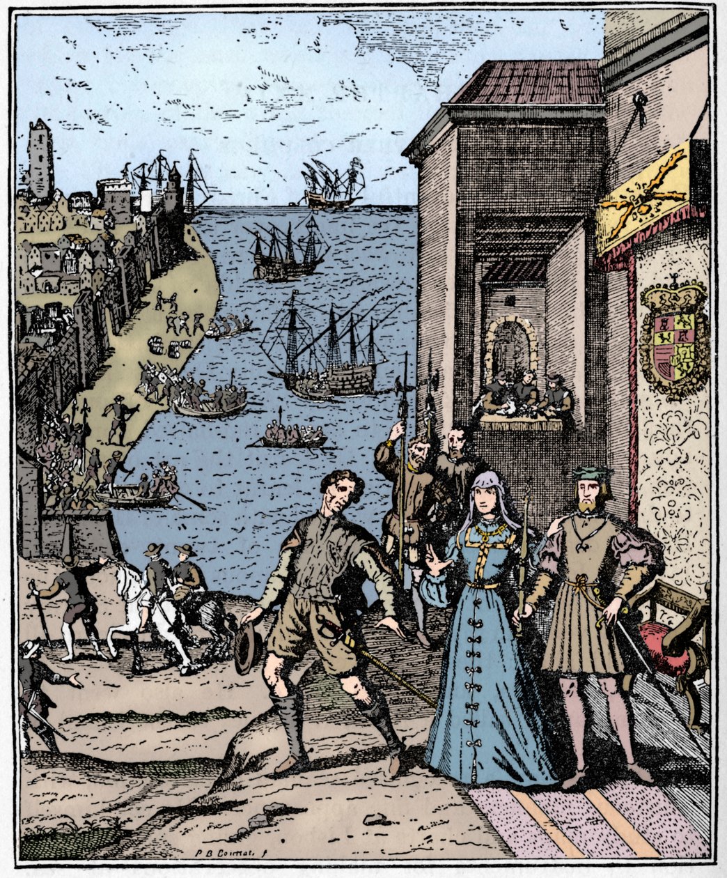 Columbus med Ferdinand og Isabella, 3. august 1492, 1912 av Unbekannt