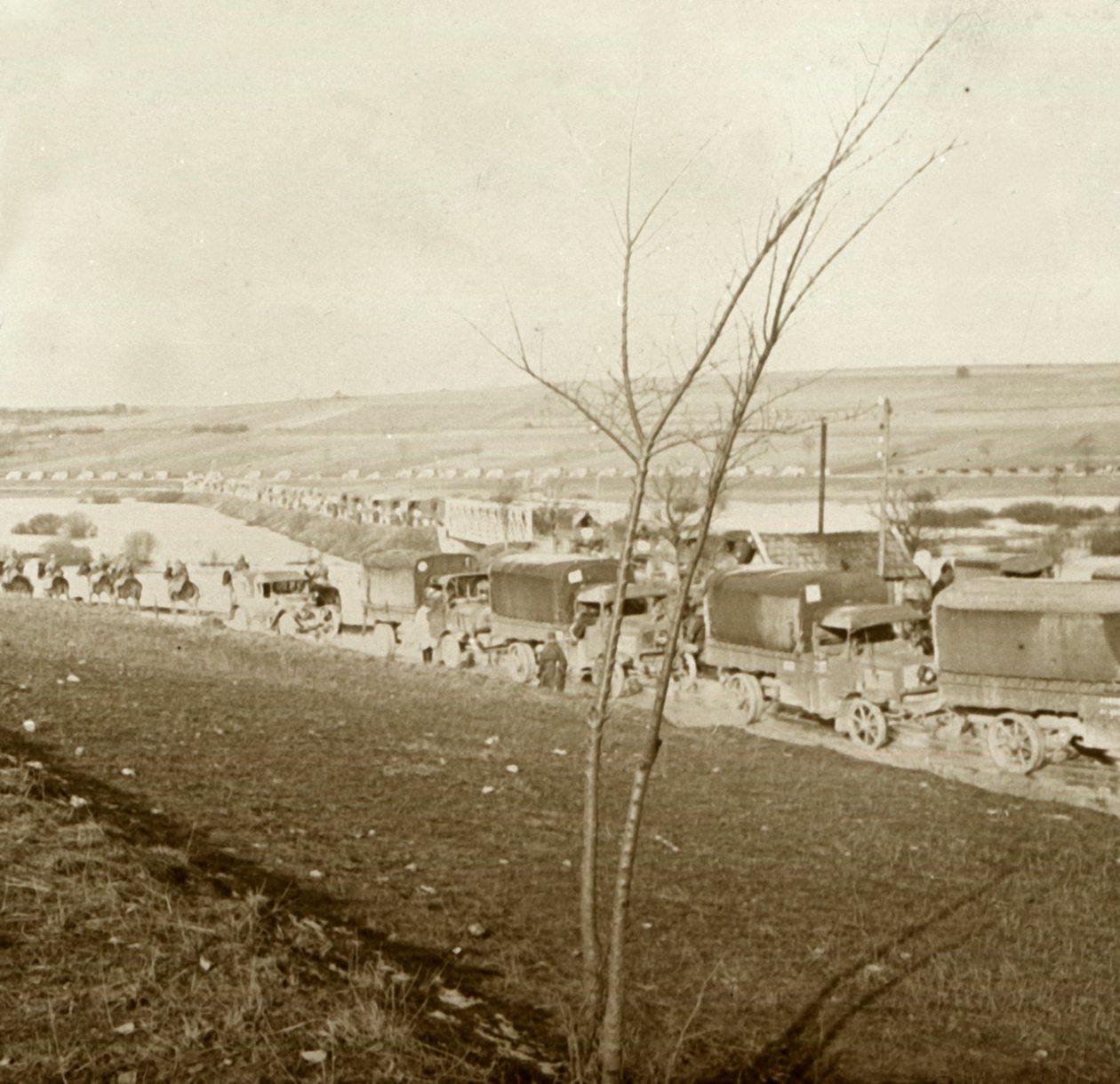 Kolonne med lastebiler på Voice Sacrée, Verdun, Nord-Frankrike, c1914-c1918. av Unbekannt