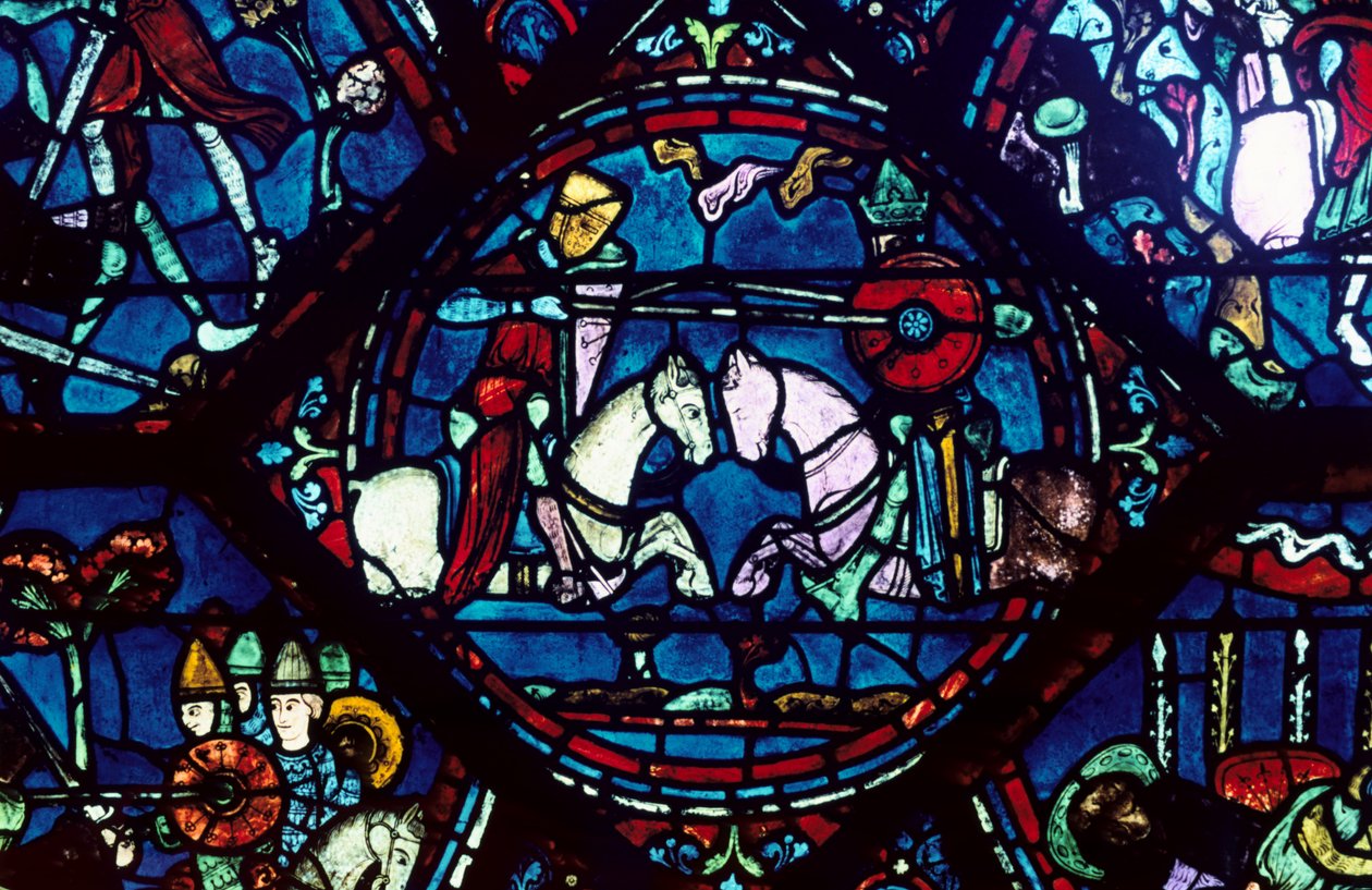 Kamp mellom Roland og kong Marsile, farget glass, Chartres katedral, Frankrike, 1194-1260 av Unbekannt