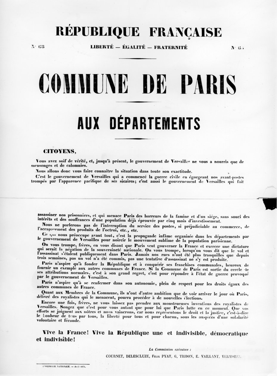 Commune de Paris, fra franske politiske plakater fra Paris Commune, mai 1871 av Unbekannt