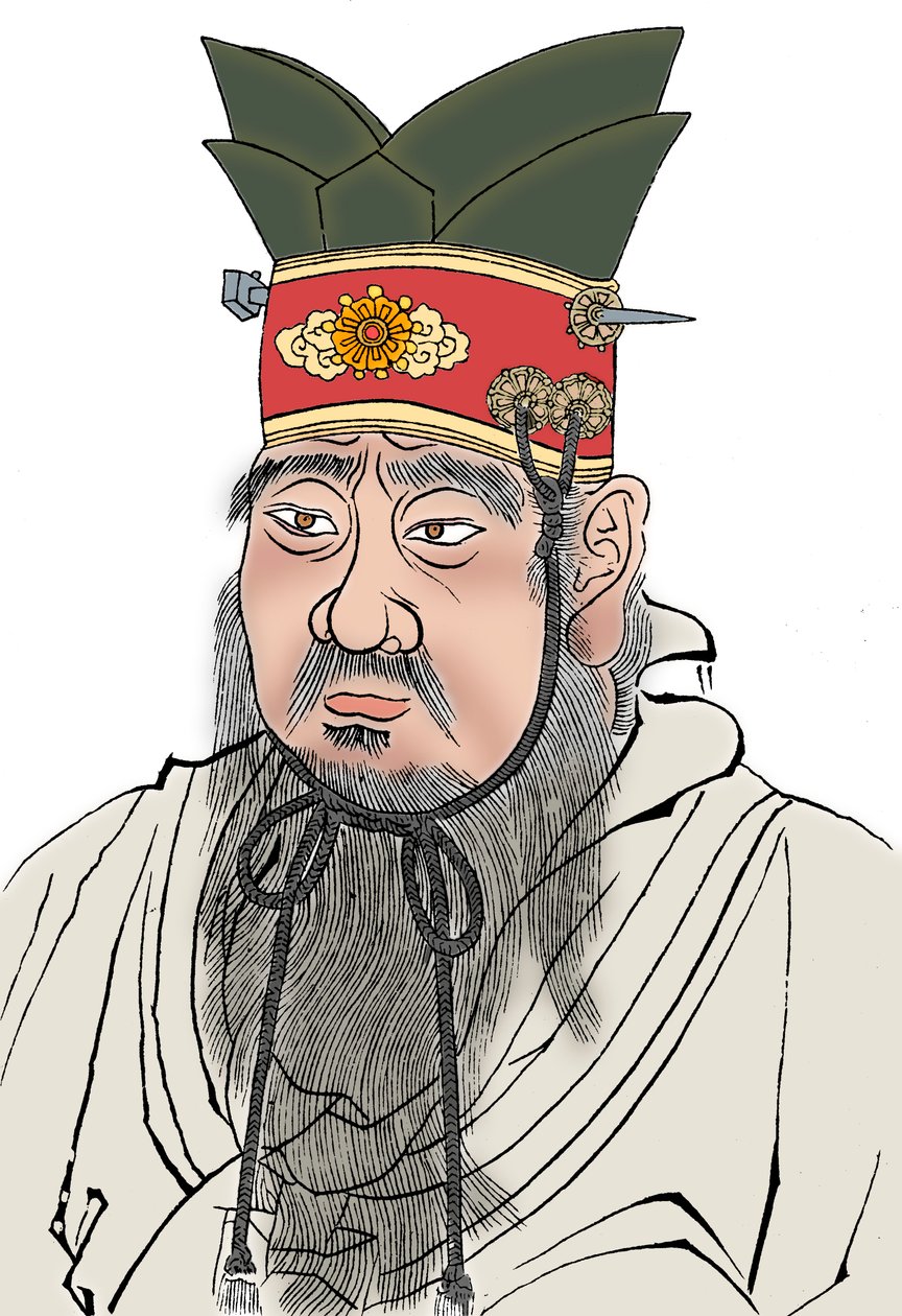 Konfucius 551-479 f.Kr., kinesisk filosof. Fra en gnidning av en marmorplate i et konfuciansk tempel av Unbekannt