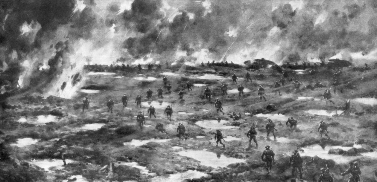 Erobringen av Wytschaete-Messines Ridge, Belgia, første verdenskrig, 7. juni 1917 av Unbekannt