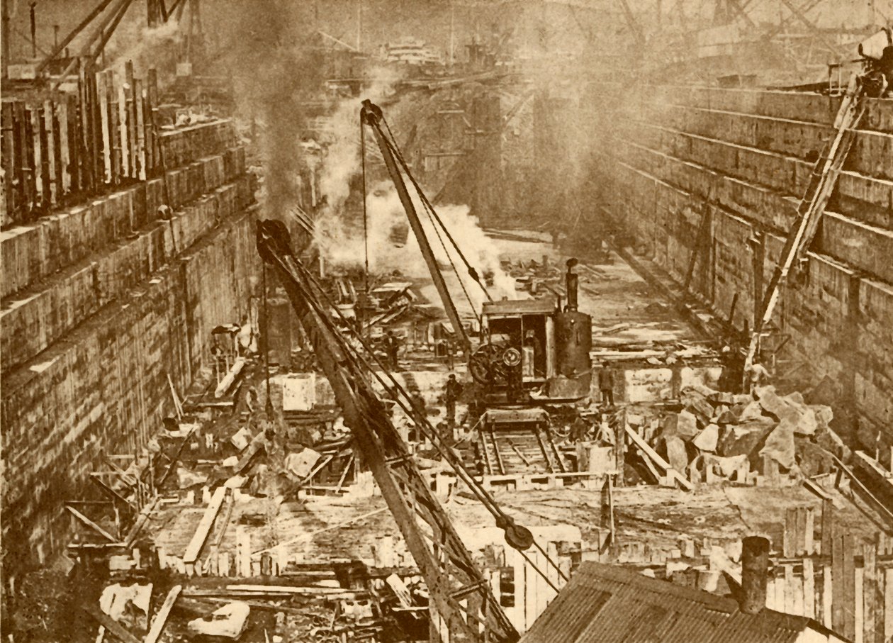 Konstruksjon av en tørrdokke i Swansea, c1930. av Unbekannt