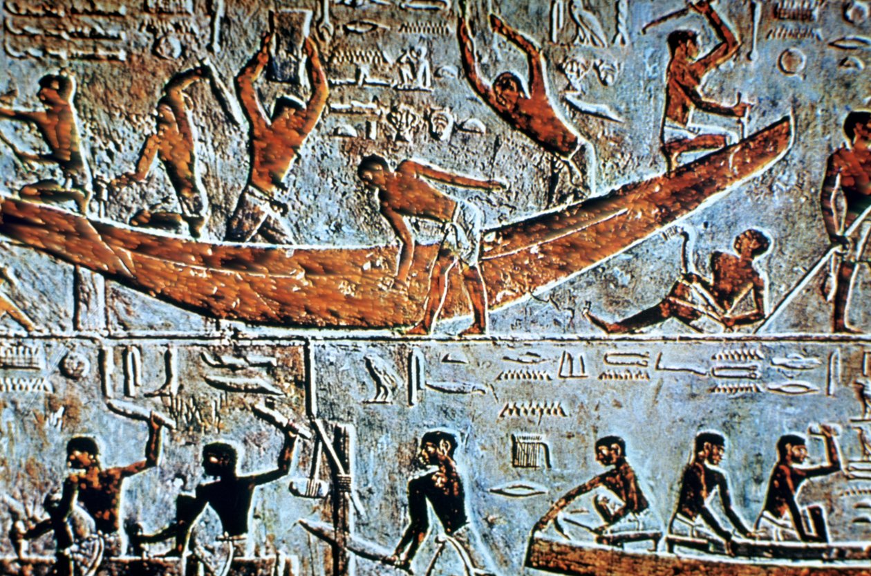 Bygging av en båt, veggrelieff, Saqqara, Egypt av Unbekannt