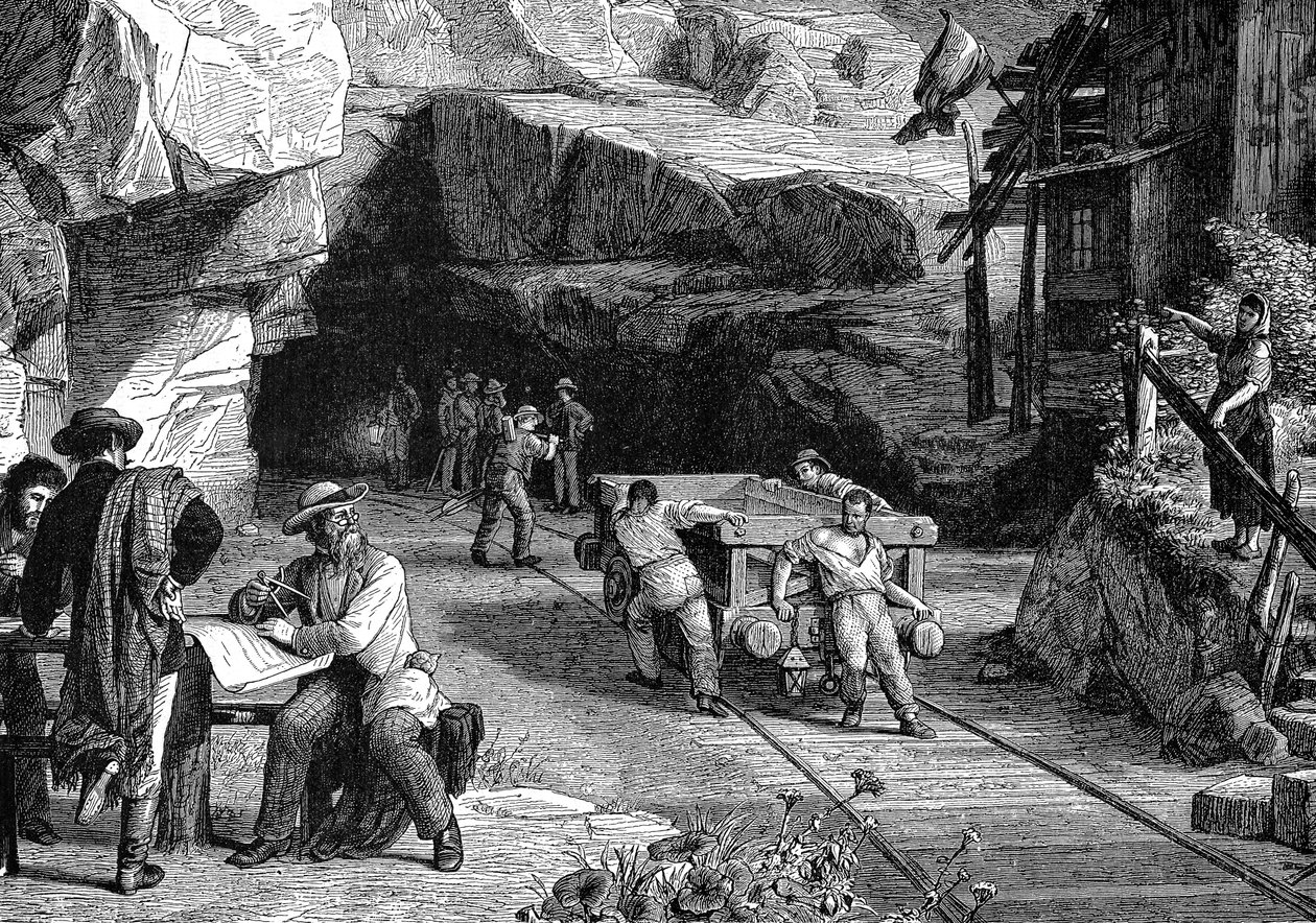 Bygging av St Gotthard-tunnelen under Alpene, 1880 av Unbekannt