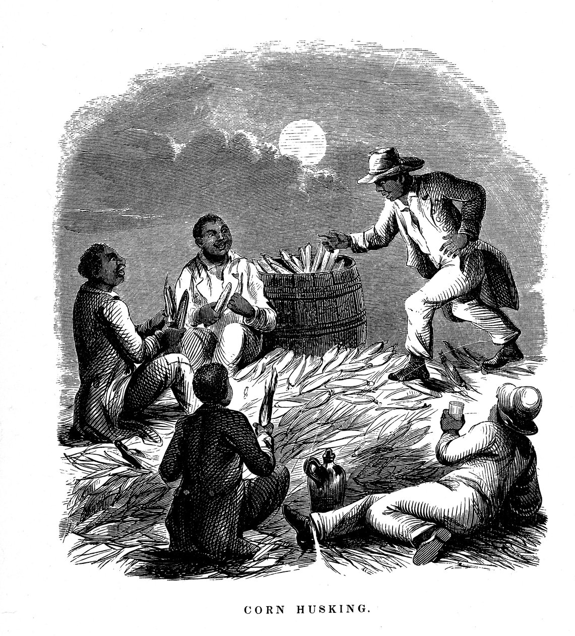 Corn Husking, svarte arbeidere som skreller mais, sørlige USA, c1850 av Unbekannt
