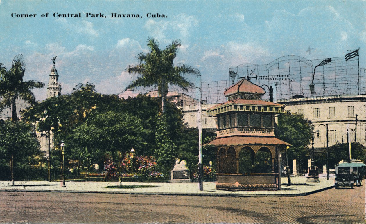 Hjørnet av Central Park, Havana, Cuba, c1910. av Unbekannt