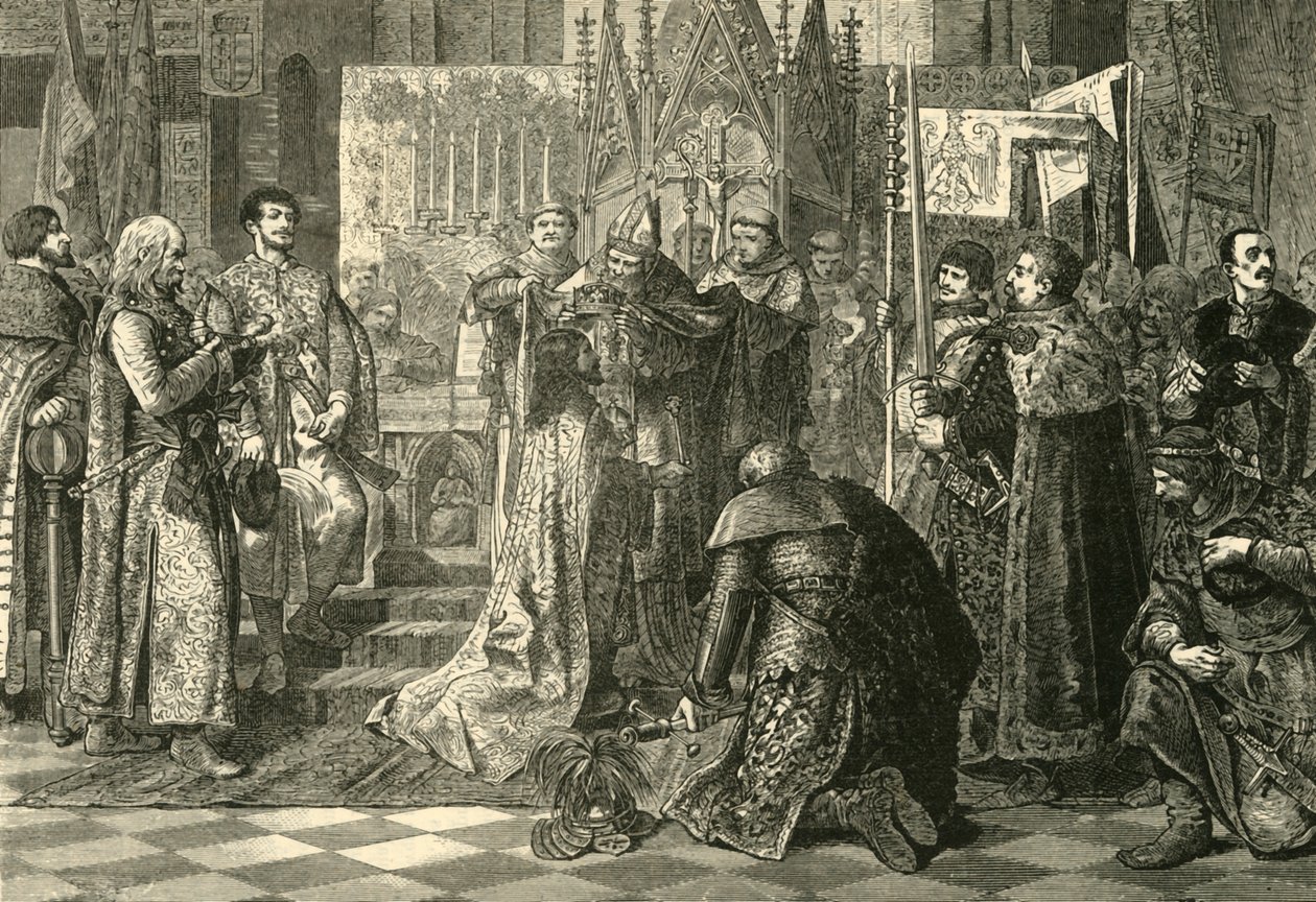 Kroning i Krakow av Ludvig I av Ungarn som konge av Polen, 1370, 1890. av Unbekannt