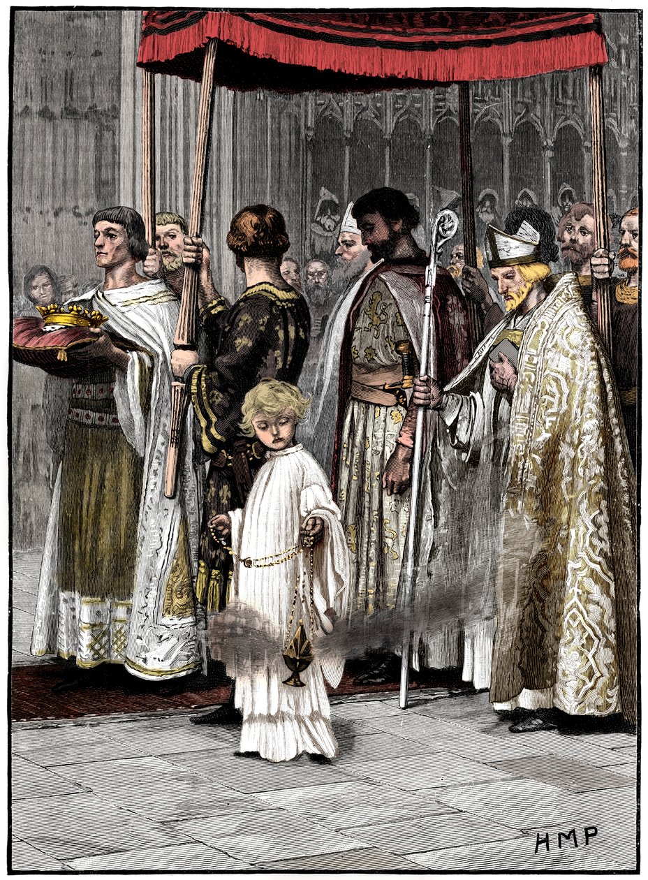 Kroningen av Richard I i Westminster Abbey 1189, c1880 av Unbekannt